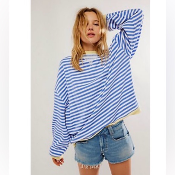 We The Free Tops - We The Free Blue and White Striped Sweatshirt